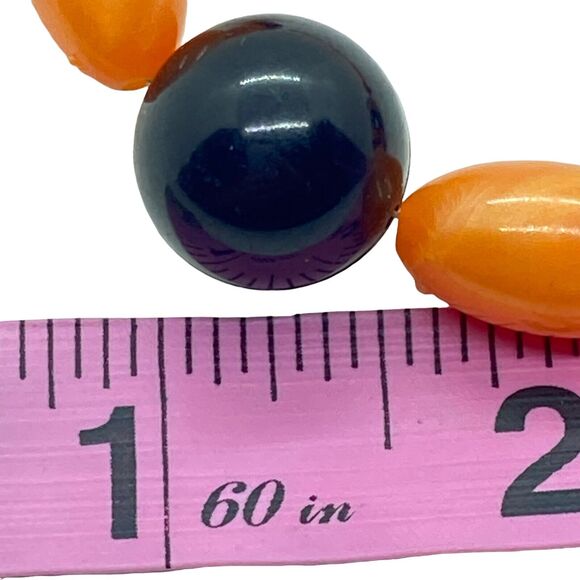 Necklace Orange Vintage Womens Acrylic Ceramic Funky Fun Clasp Beaded 24" - Picture 11 of 11